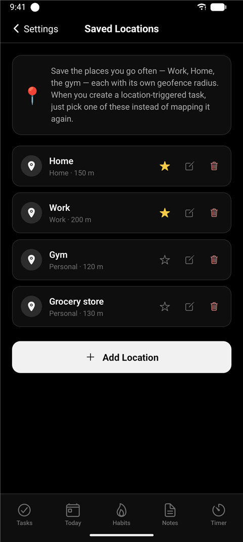 Saved locations with geofences
